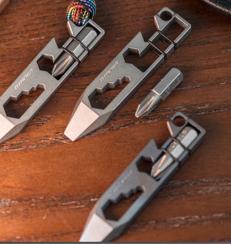 CNC Laser Engraved Titanium Alloy Multi Tool Compact EDC Pry bar – Blue/Grey
