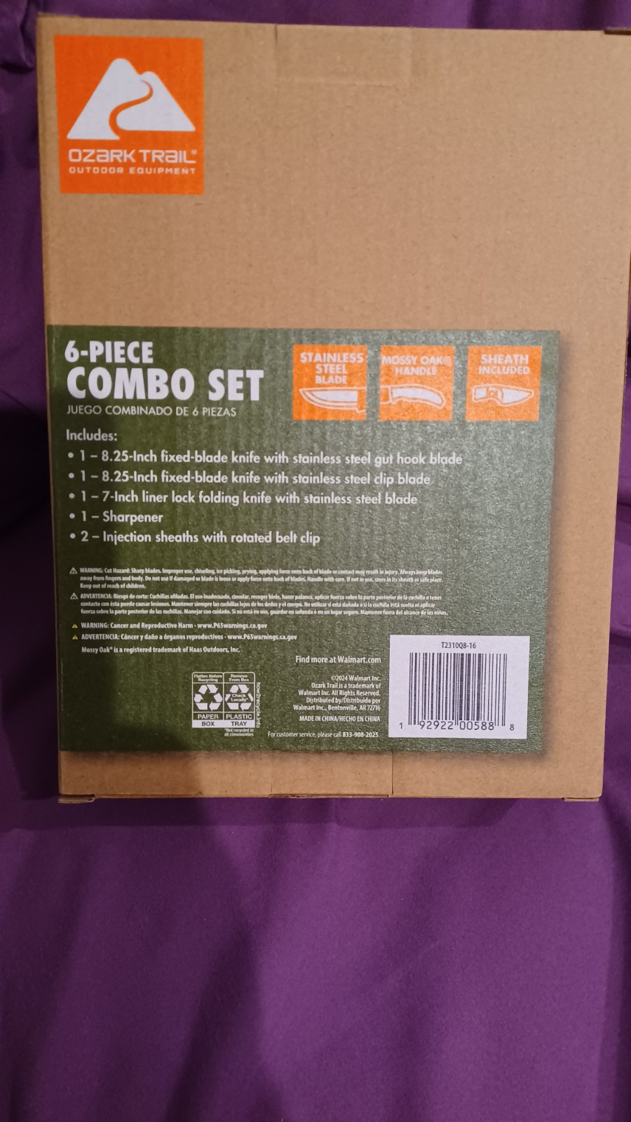 Ozark Trail 6 Piece Combo Knife Set 8.25 inches Fixed Blade & Gut Hook NEW