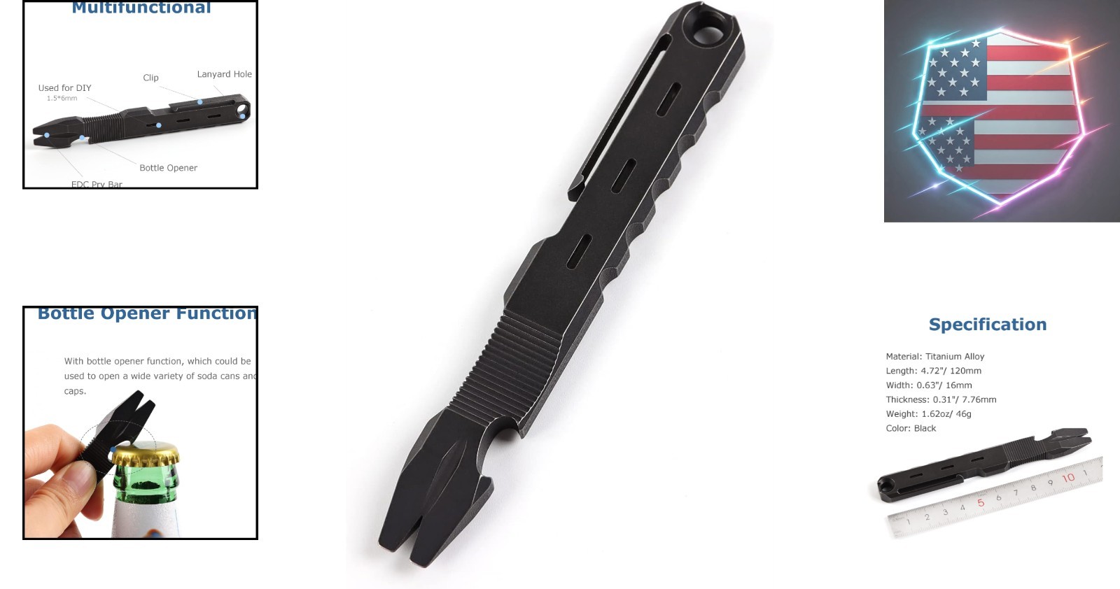 Titanium EDC Pry Bar with Nail Puller Bottle Opener Function with Pocket Clip…