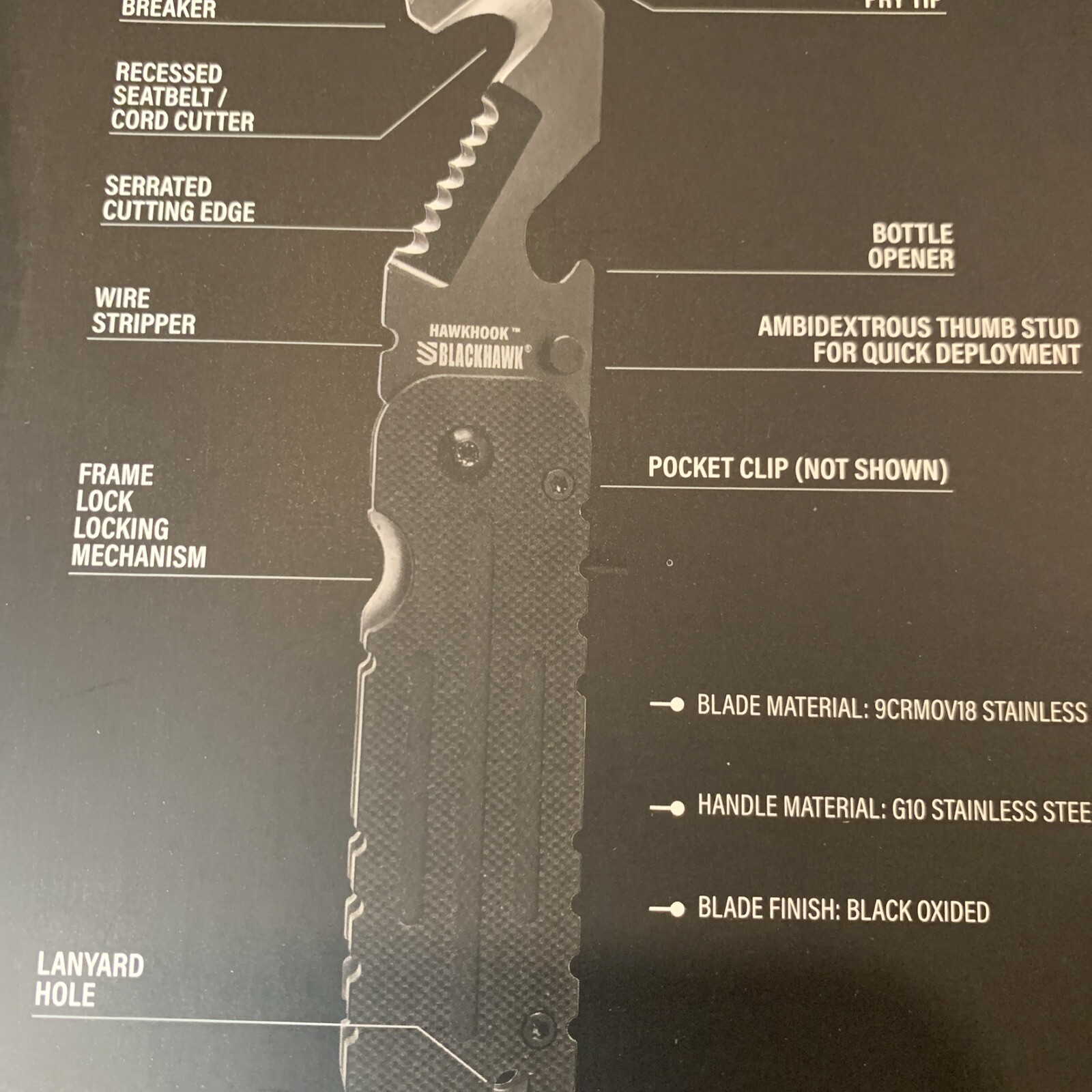 BLACKHAWK HAWKHOOK Compact Survival Multi-tool New Military Friendly Camping Car
