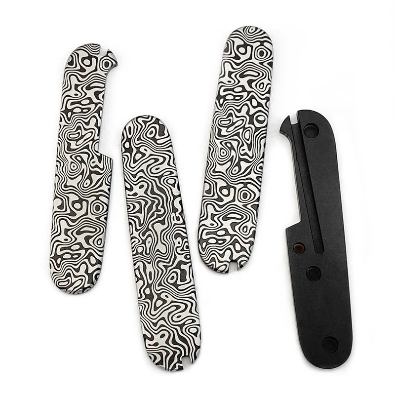 Fits Victorinox 91mm Swiss Army Knife – Damascus Titanium Scale Set, 64g Ultra-L
