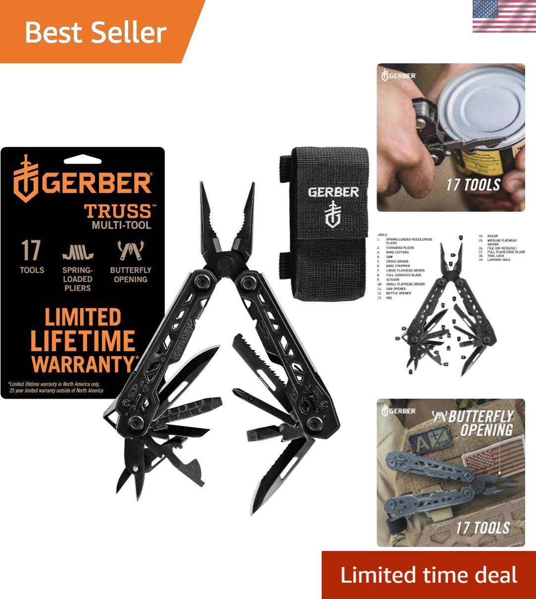 Gear Truss 17-in-1 Multitool with Pocket Knife and Needle Nose Pliers – Gifts…