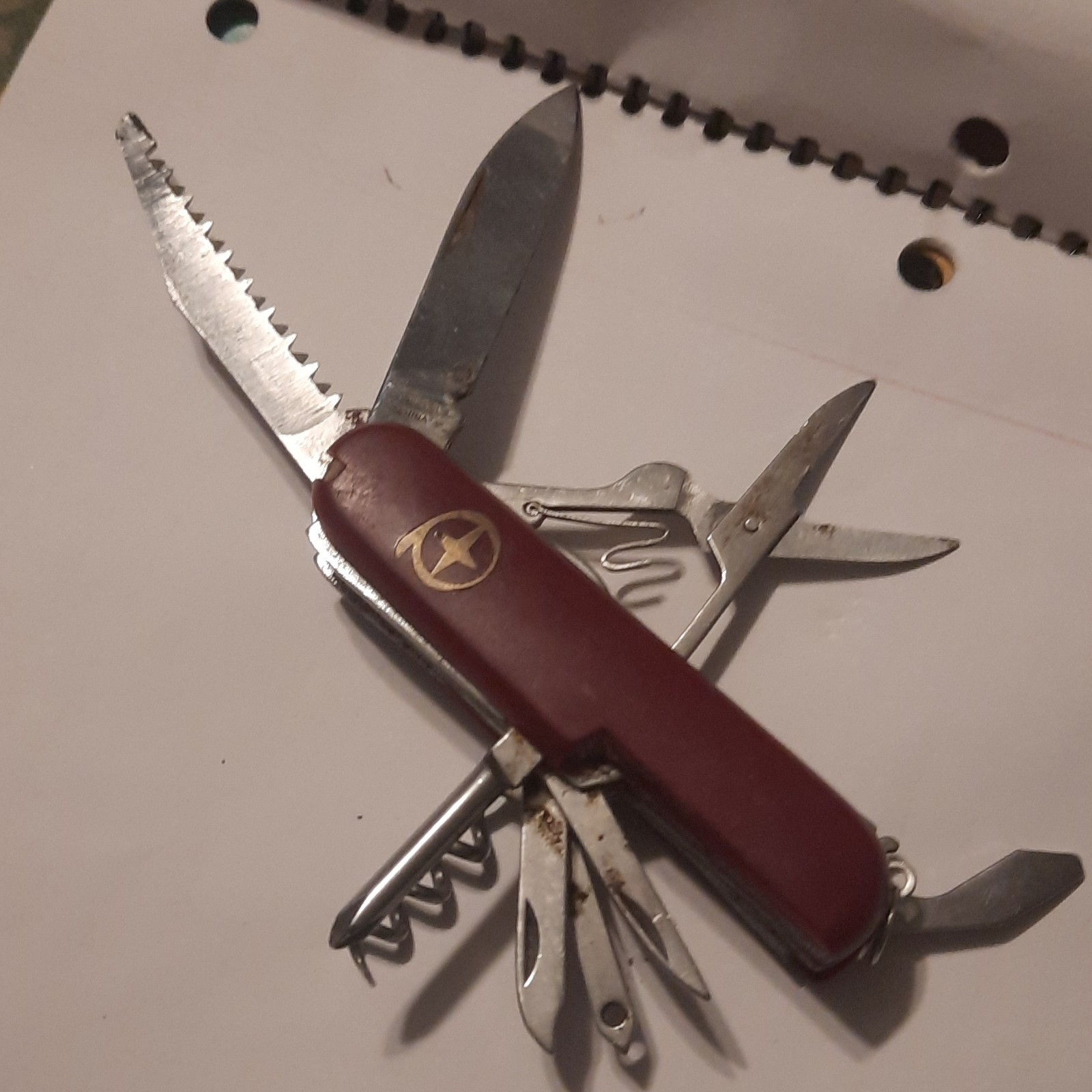 Red Multi-Tool Pocket Knife Stainless Steel with Knife, Scissors, Corkscrew