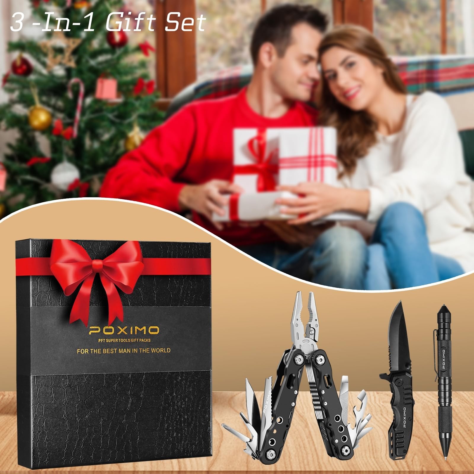 3-in-1 Multitool Gift Set for Men, 14-in-1 Survival Kit, Pocket Knife & Tactical