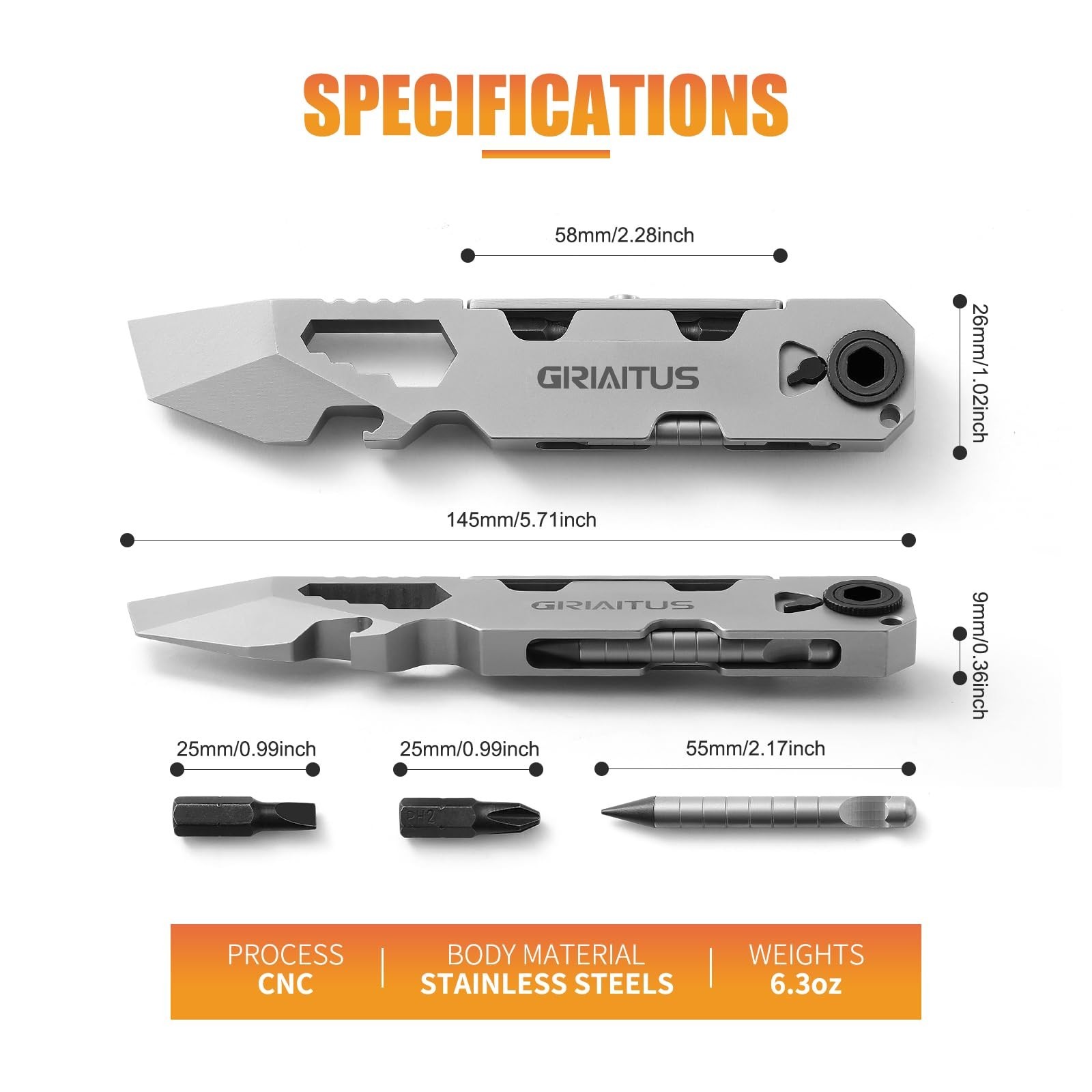Versatile EDC Pry Bar Multitool with Ratchet Screwdriver, Wrenches, Openers & Pe