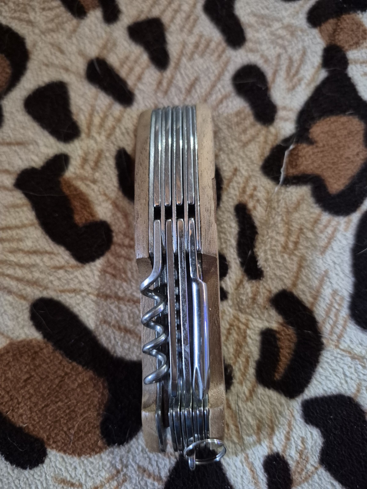 Wood Handle Multi-Tool Knife, Scissors, Corkscrew, Stainless Steel