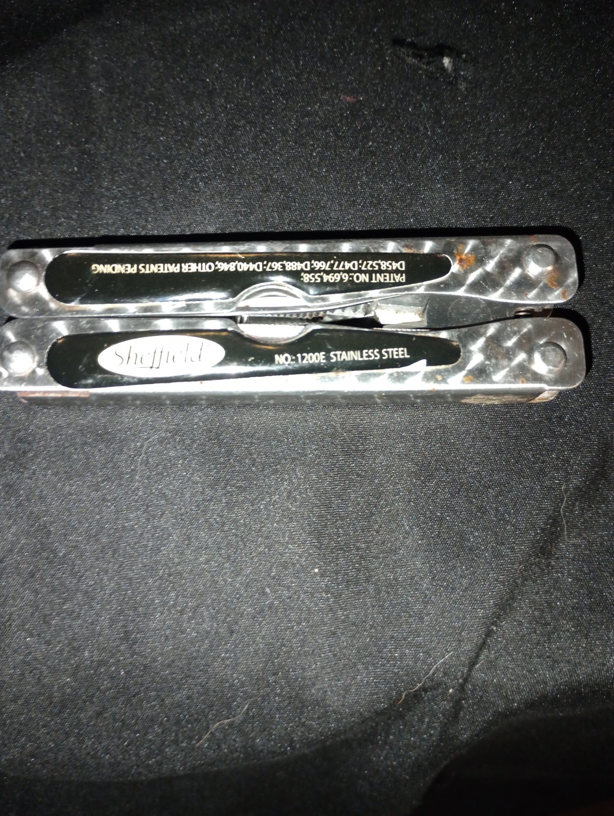 SHEFFIELD #1200E STAINLESS STEEL FOLDING PLIERS & MULTI TOOL KNIFE SAW Black