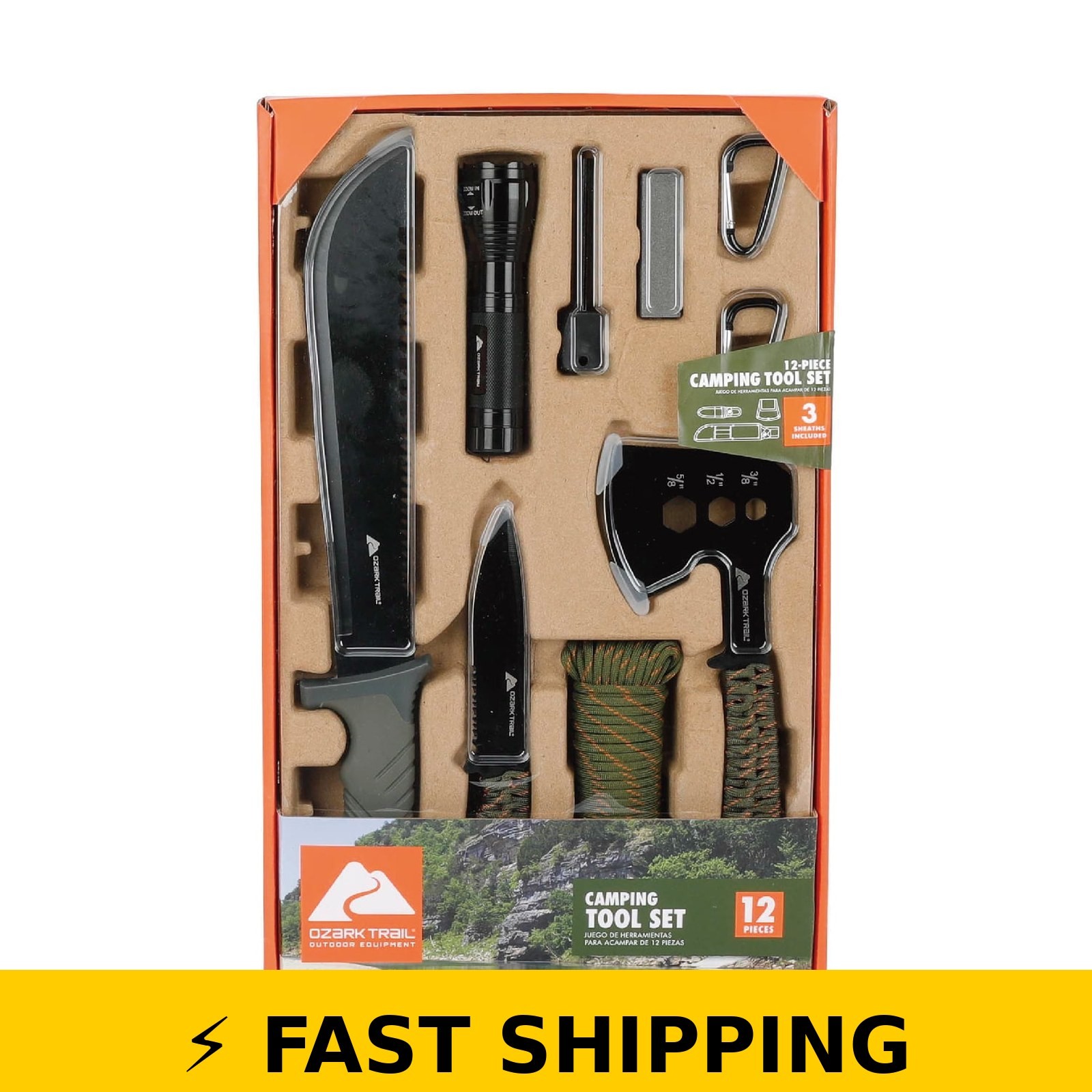 Ozark Trail 12-Pack Camping Tool Set with 180-Lumen Flashlight