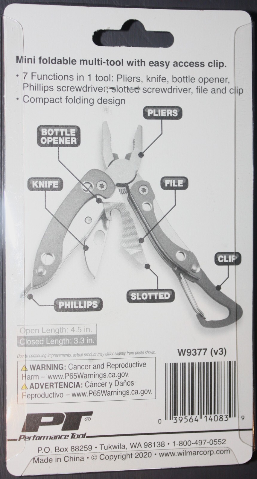 PERFORMANCE TOOL W9377 7-in-1 Mini Multi-Tool. Compact and Versatile. NEW. 3.3″