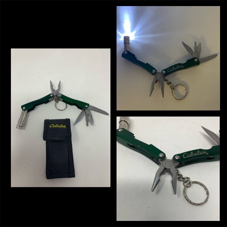 Cabela’s Mini Multi-Tool with LED Light & Case – Knife Pliers Screw Driver Saw
