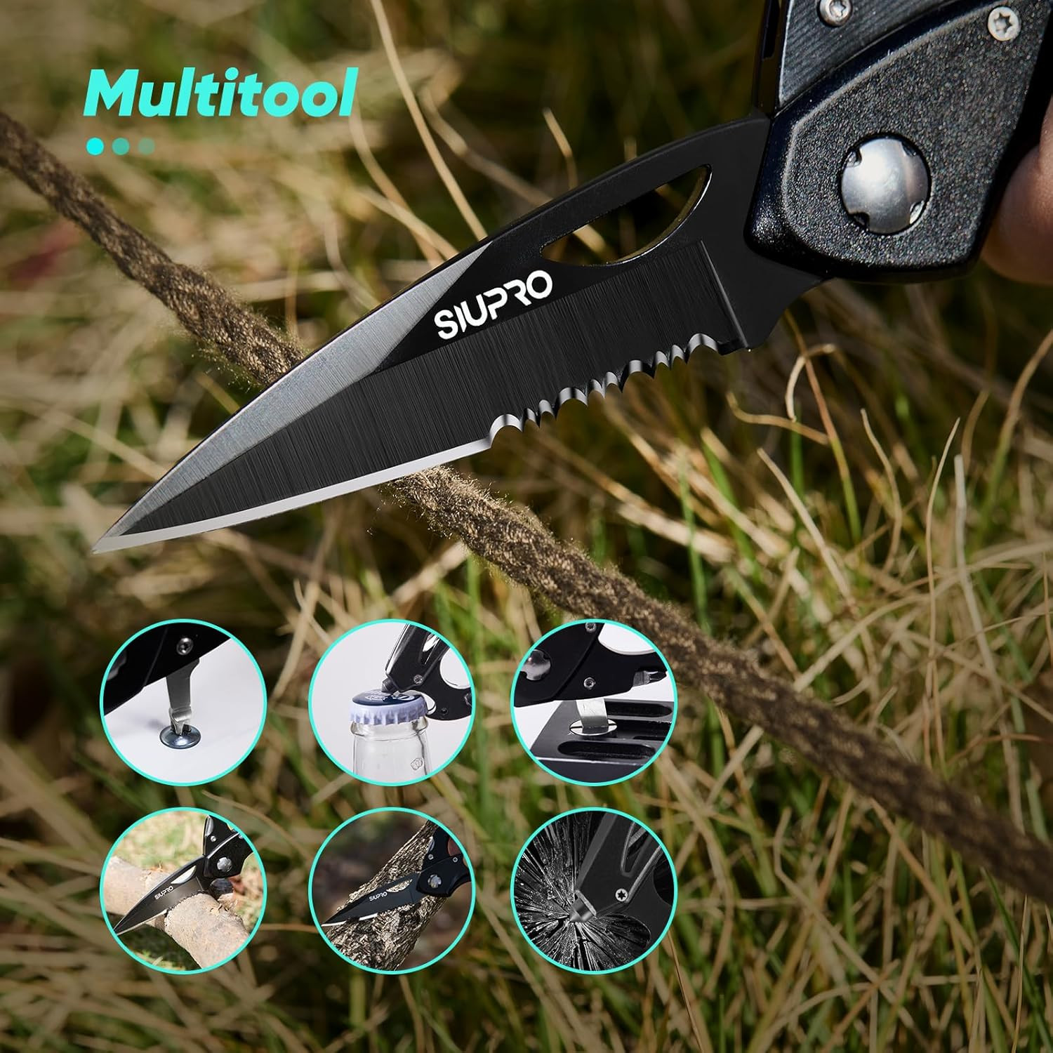 Multitool Carabiner Knife, Pocket Knife for Men with Bottle Opener, Window Break