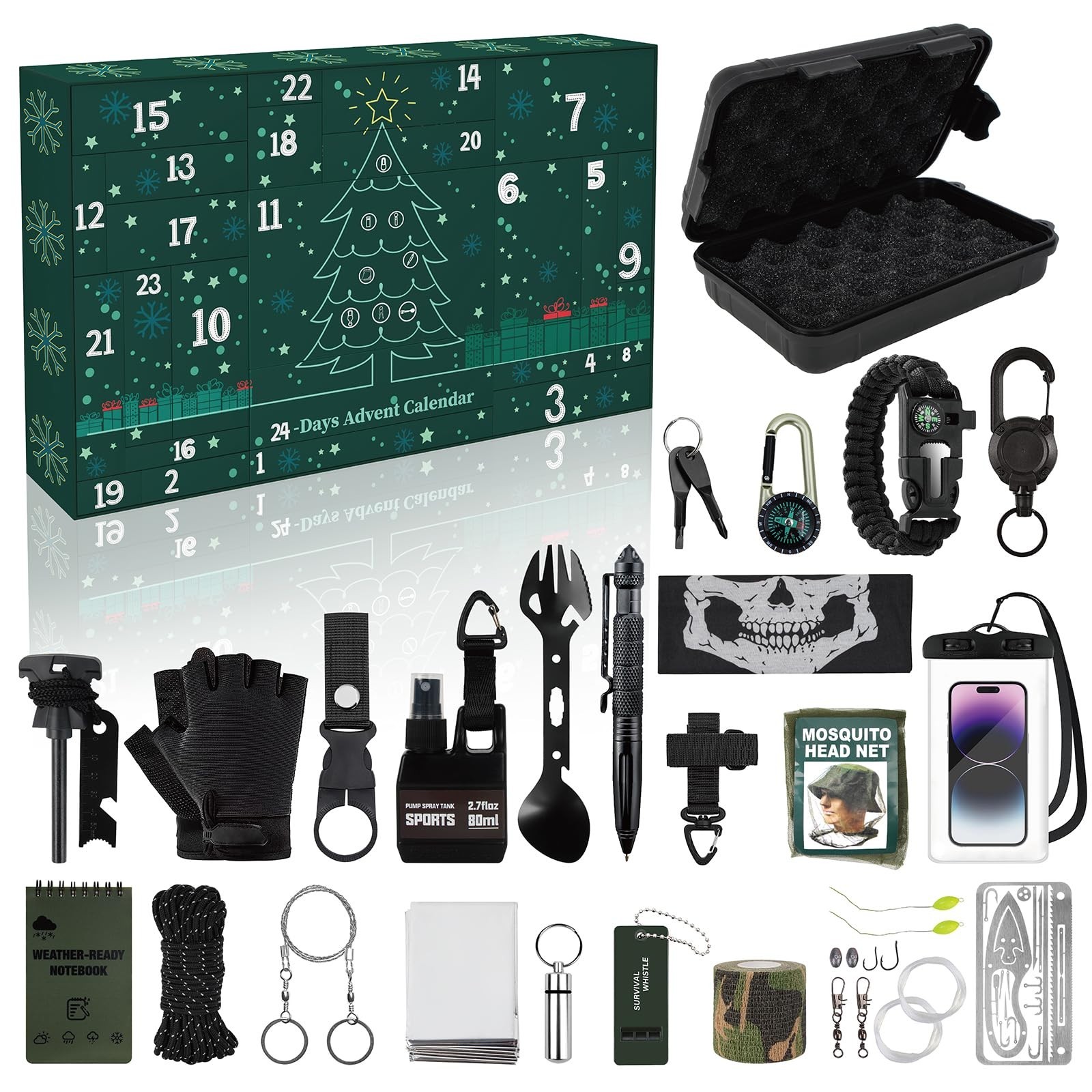 24-in-1 Survival Kit Multi-Tool Set for Camping, Hiking, Fishing & Hunting – Gre