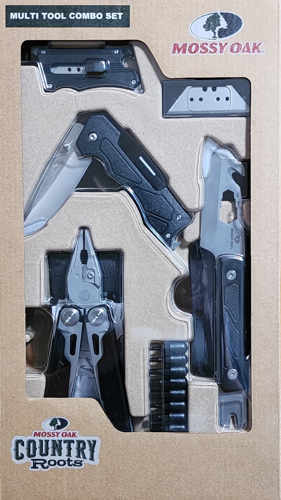 Mossy Oak Country Roots Multi Tool Set: Razor, Fold Knife, Knife/Sheath & Razor
