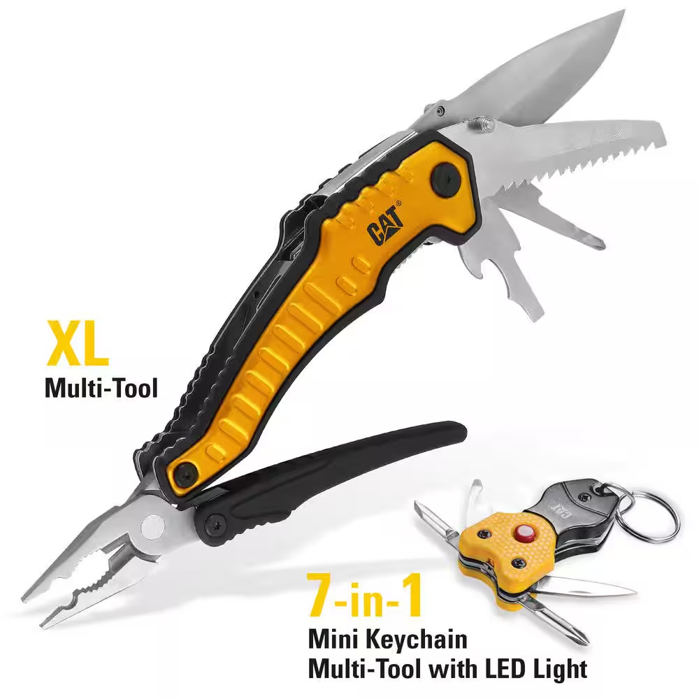 Cat 2 Piece XL Multi-Tool and Multi-Tool Key Chain with Light Gift Box Set