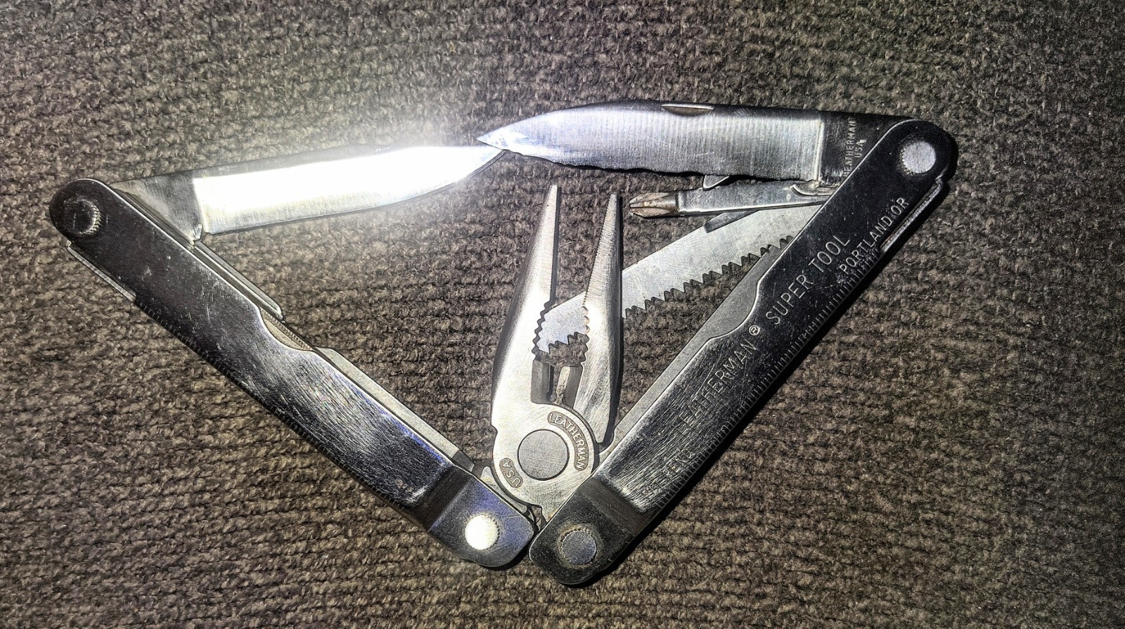 Original Vtg Leatherman Super Tool Pat. Pending w/leather Sheath #0201 CLEAN ++