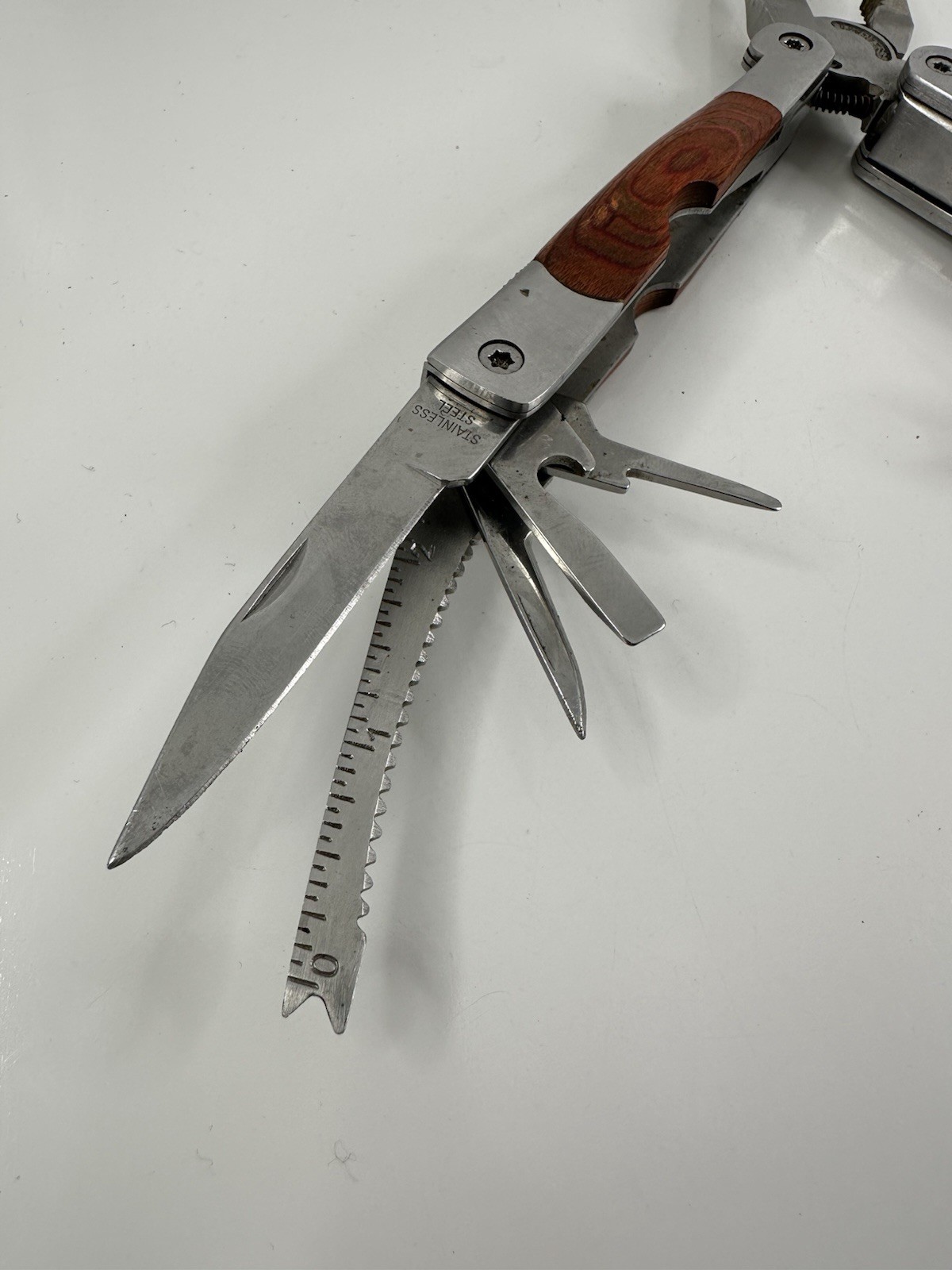 Multi Tool Plus Knife Maxam 9-in-1 Pocket Stainless Wood Handle w/ Case Tool