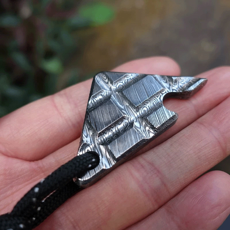 Damascus Steel Chocolate Bottle Opener Necklace Pendant Keychain Multi EDC Tool