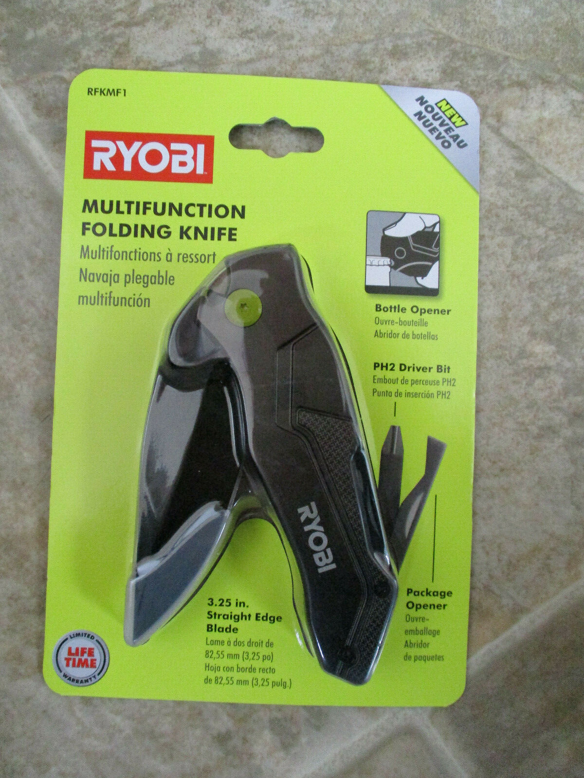 Ryobi MultiFunction Folding Knife Stainless Steel Blade Package & Bottle Opener