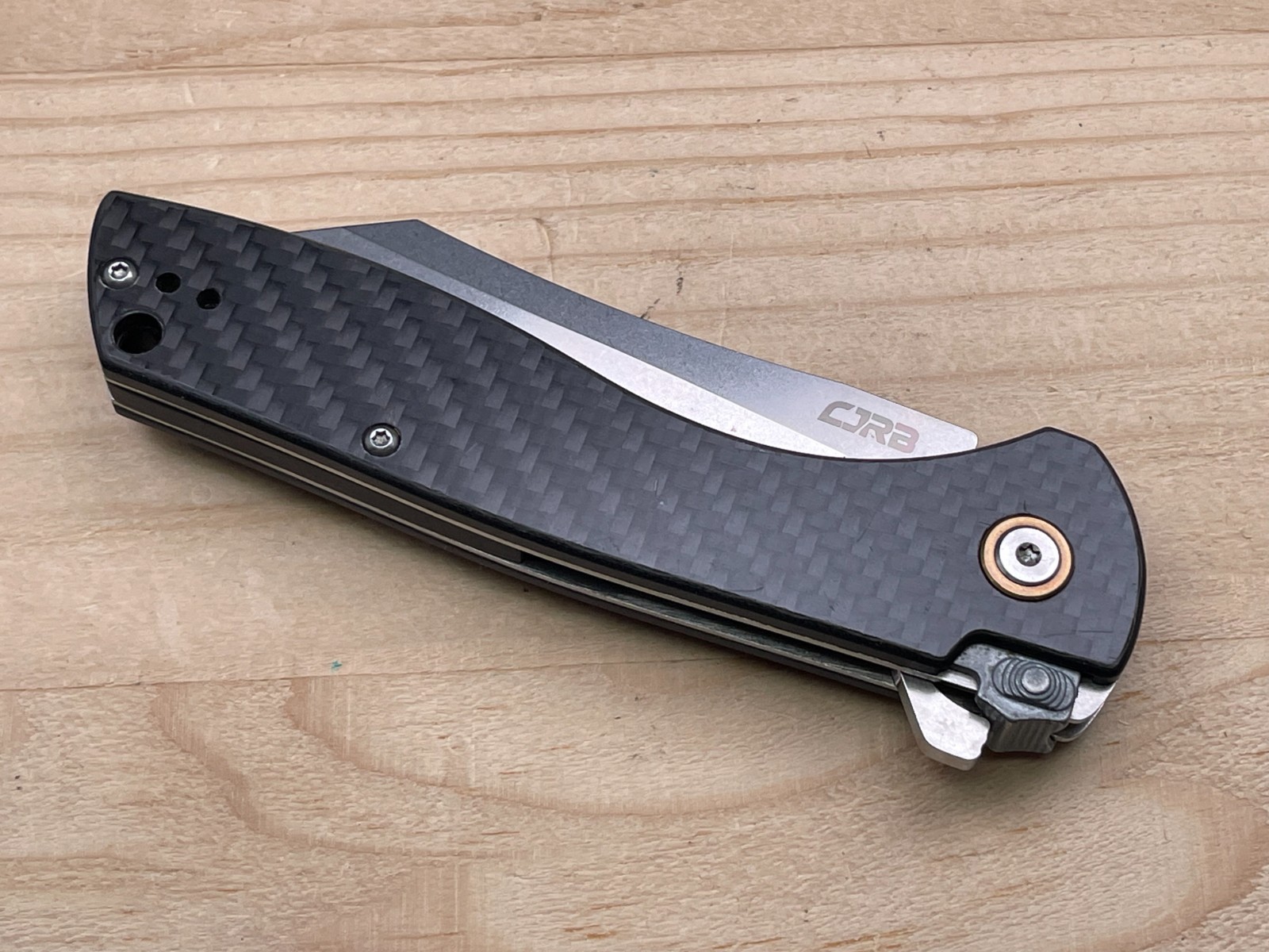 CJRB Cleaver J1915 D2 3.5” Steel Blade Folding Pocket Knife Carbon Fiber Handle