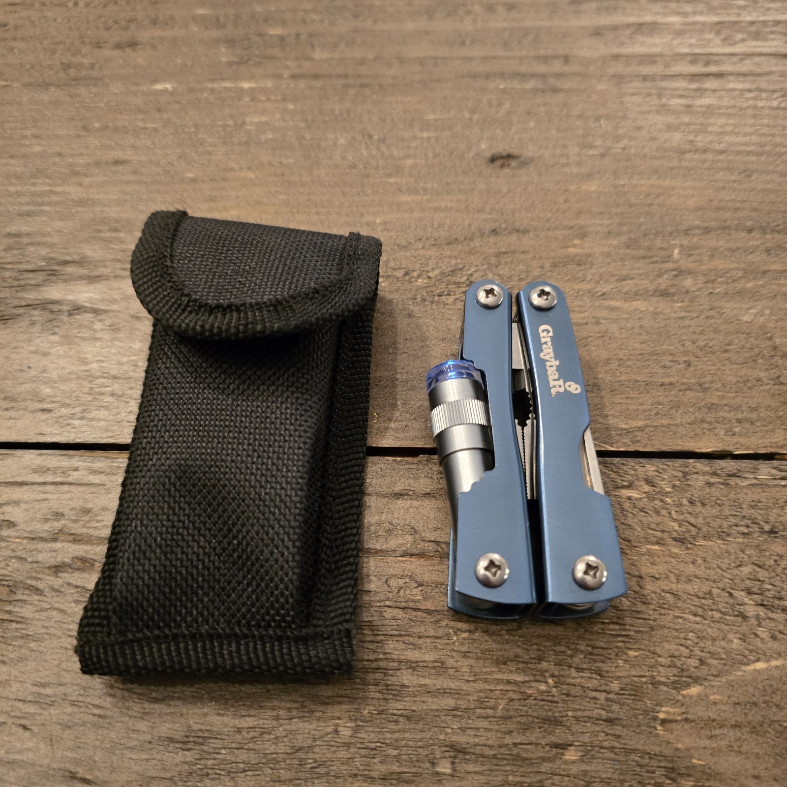 Graybar Multi Tool Pliers Blue Flash Light Knife Folding with Case