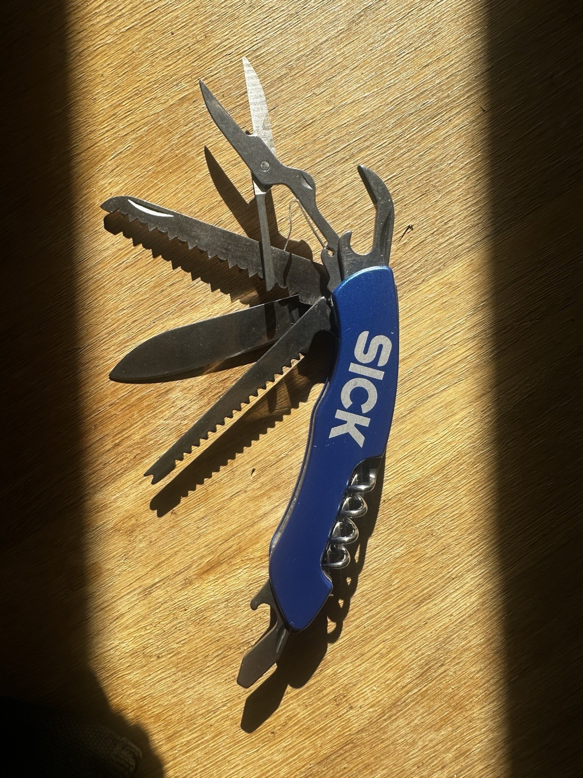 Blue SICK Multi Tool Pocket Knife Corkscrew Saw Scissors Bottle Opener Sheath