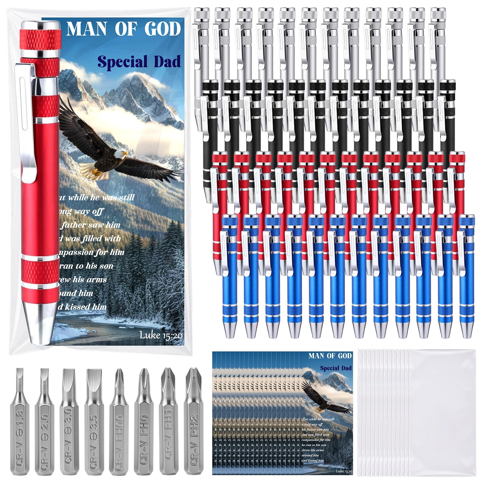 50 Set Fathers Day Church Gifts Bulk Man of God 8 in 1 Multi Tool Pen Christi…