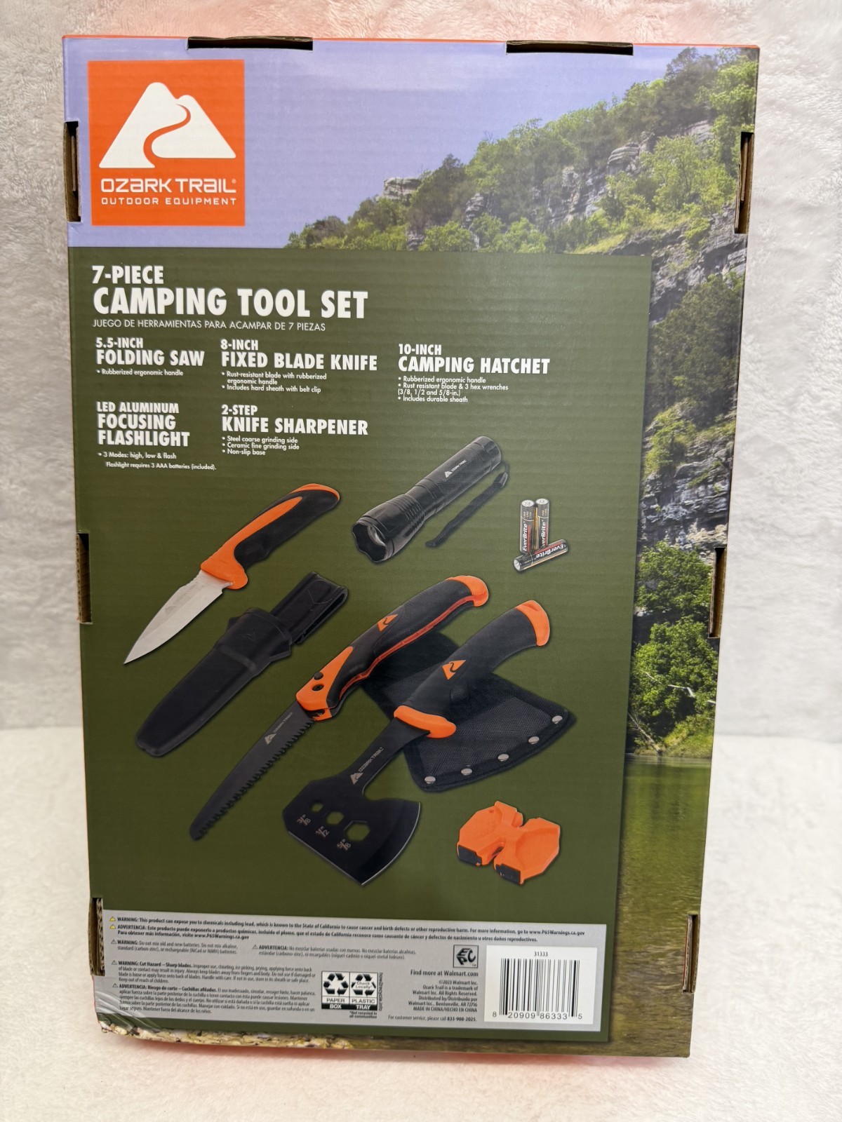 Ozark Trail 7 Piece Camping Tool Set Hatchet Saw Knife Flashlight New