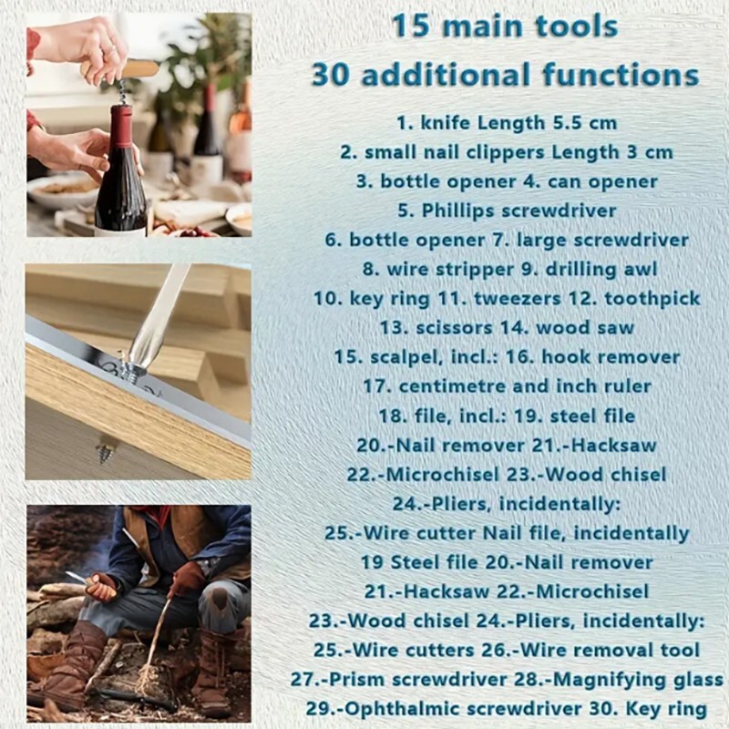 Outdoor Multi functional Tool Knife solid wood handle 15 in 1 tool