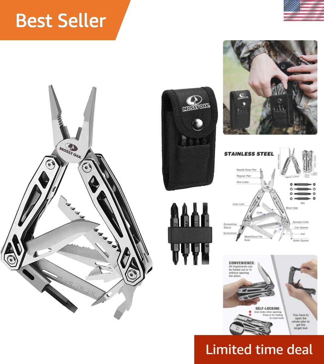 21-in-1 Stainless Steel Multitool with Self-locking Pliers – Outdoor Essential