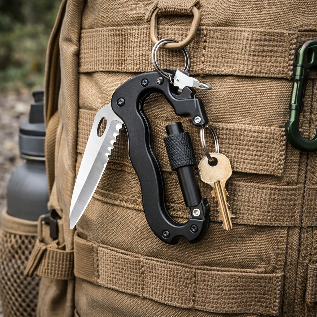 Outdoor Adventure Multitool –Carabiner Clip Keychain Tool for outdoor enthusiast