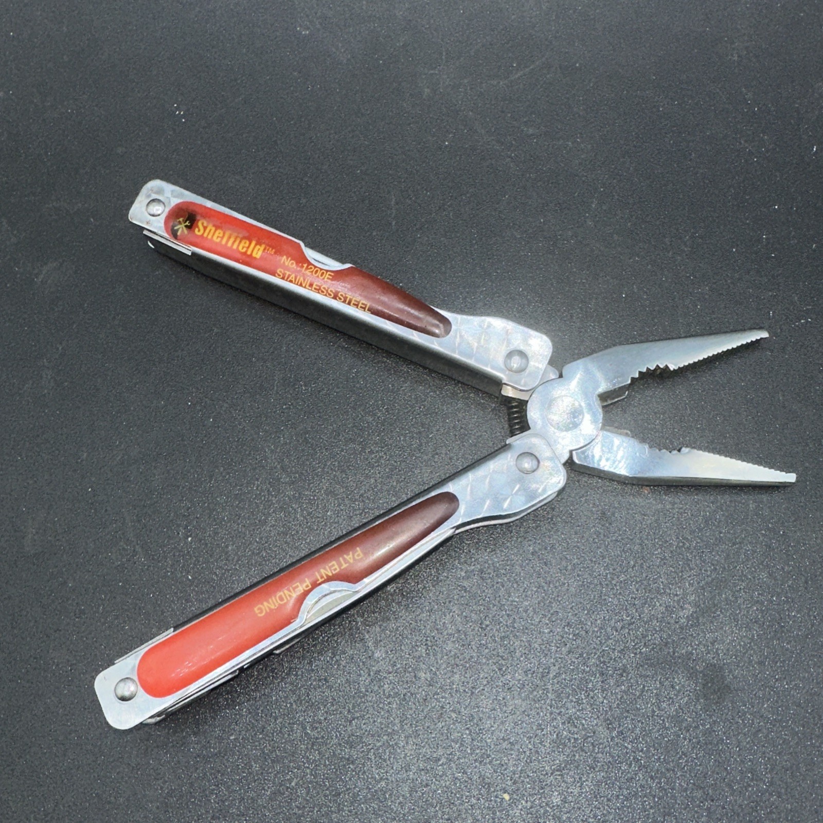 SHEFFIELD #1200E STAINLESS STEEL FOLDING PLIERS & MULTI TOOL KNIFE SAW