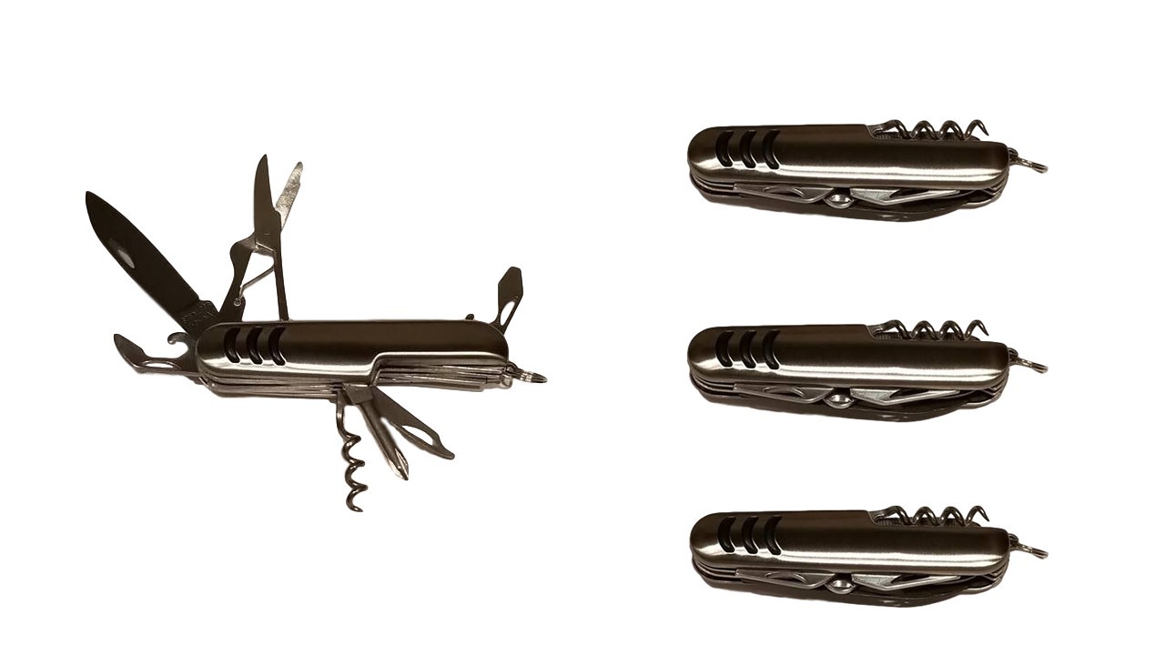 4-Pk Stainless Multi Tools 7-in-1 Pocket Knife Can Opener Corkscrew Scissors