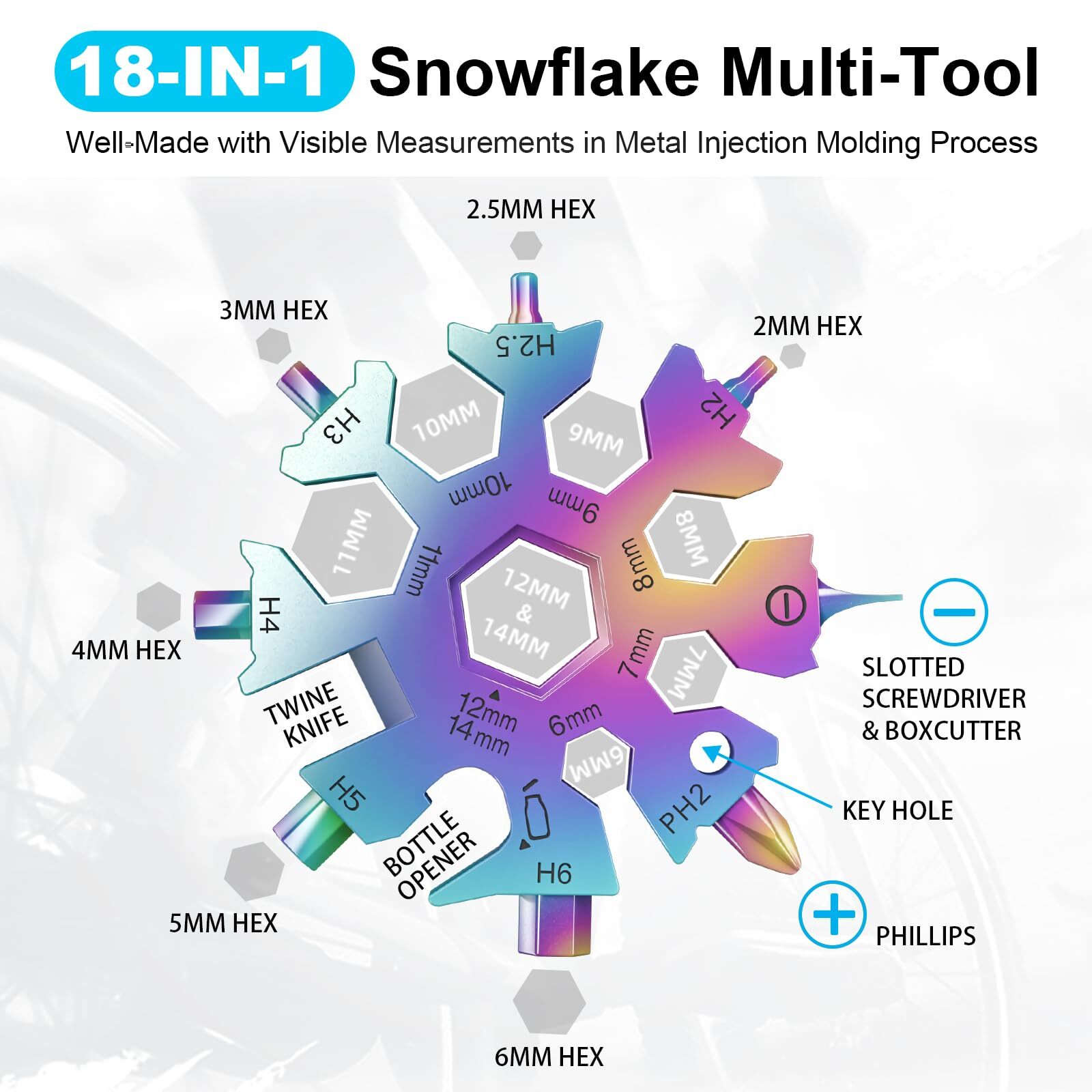 18 In 1 Snowflake Multi Tool Phillips Flat Screwdriver Kit/wrench/bottle Opener