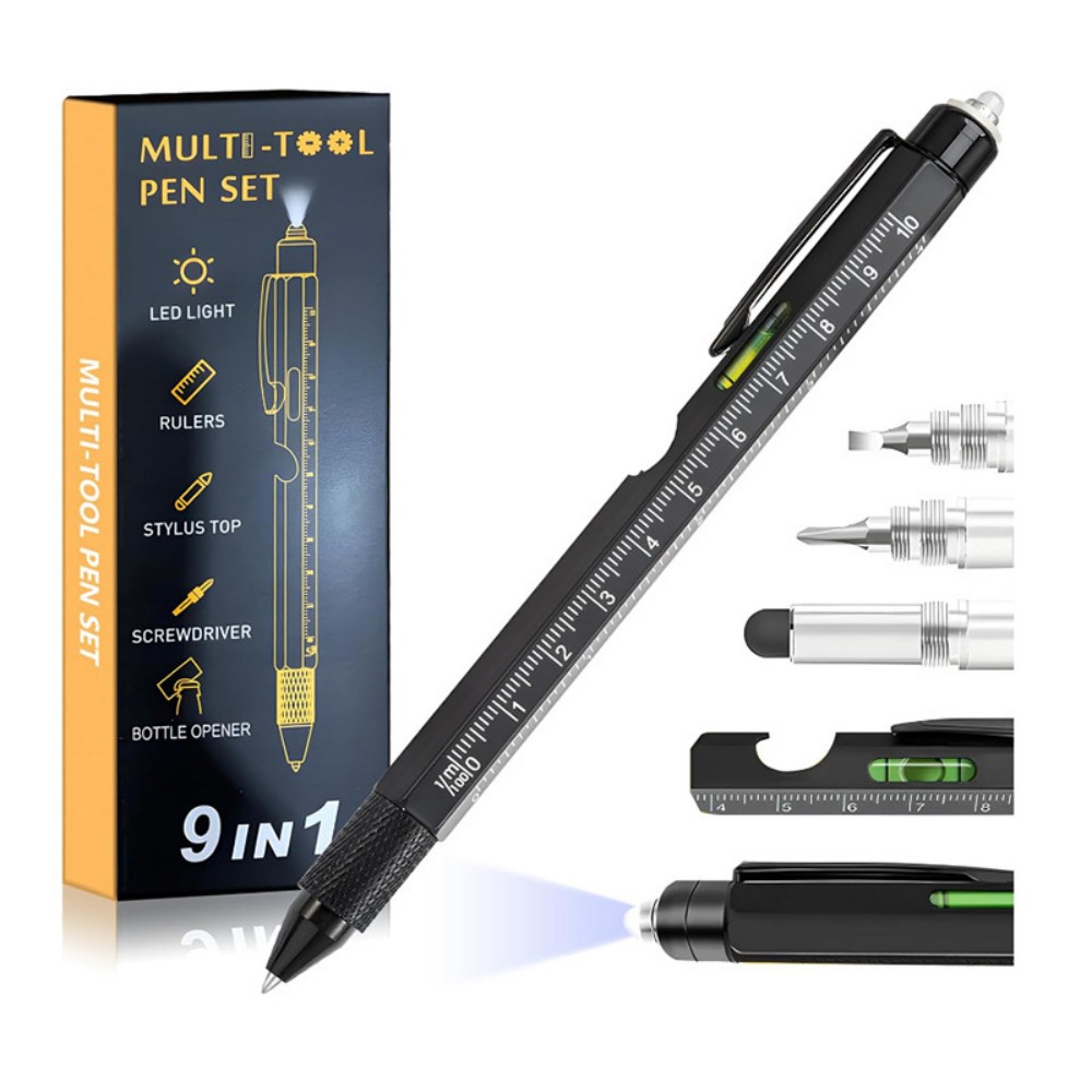 Multifunction Ballpoint Pen 9 in 1 with Modern Handheld Tool Measure Technical
