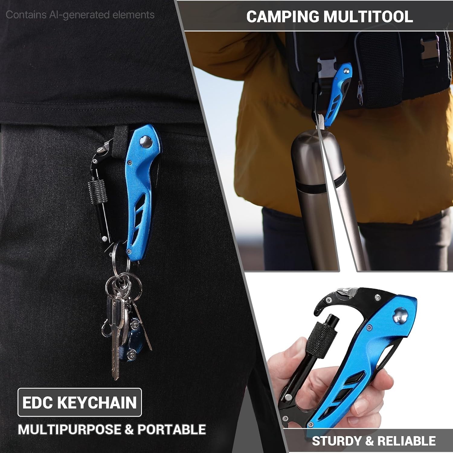Durable Stainless Steel Multitool Carabiner – 6 Functions for Camping & Hiking