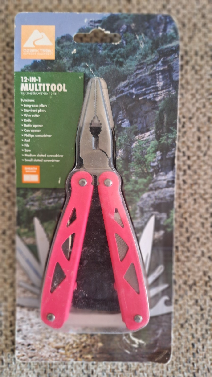 OZARK TRAIL 12 IN 1 MULTI TOOL PINK HANDLE STAINLESS STEEL W SHEATH NEW