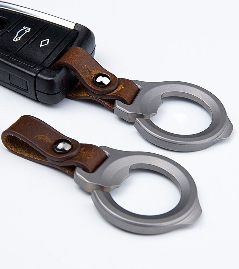 Titanium Alloy + Leather Keychain Car Key Bag Portable EDC Opener Crowbar Cutter