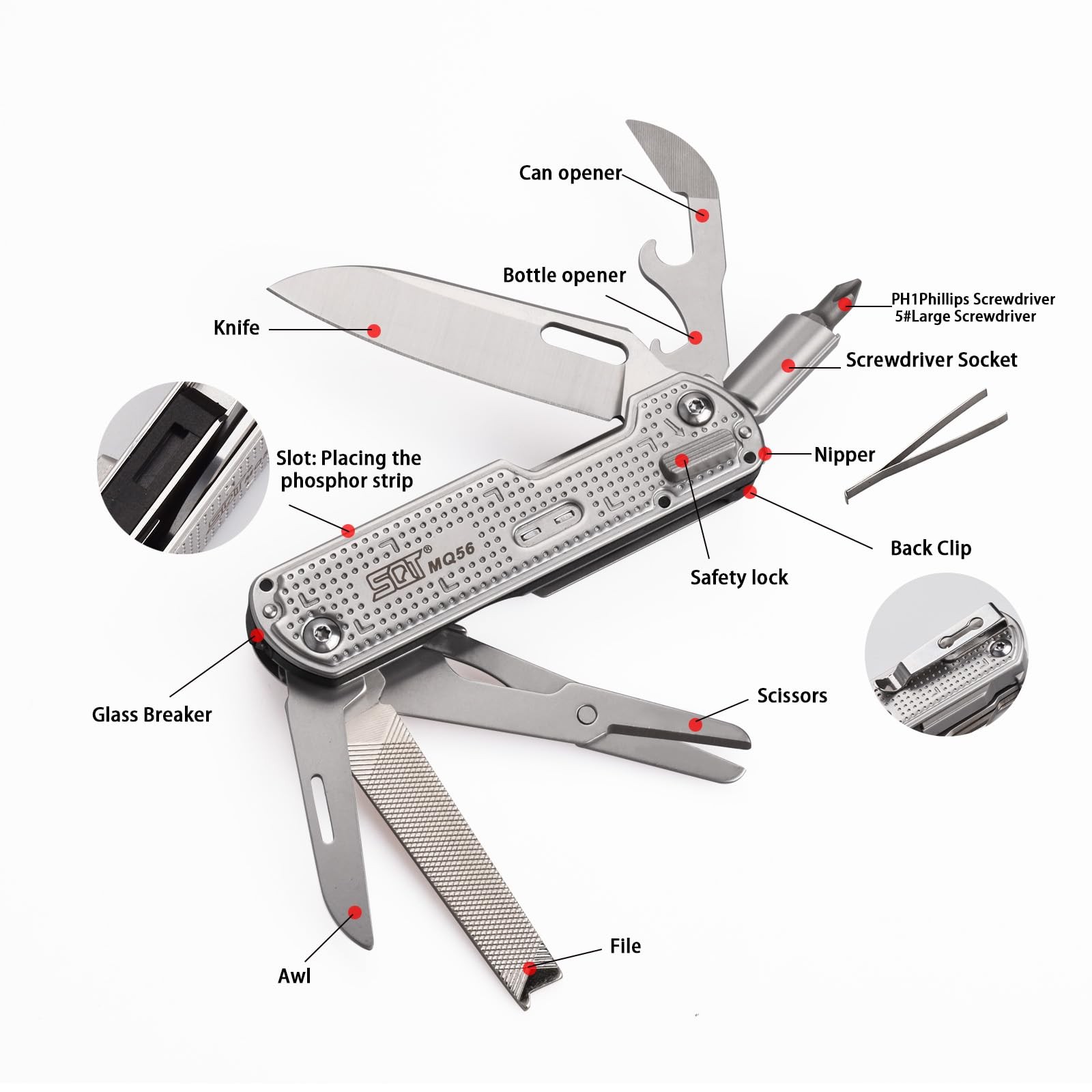 SQT2056 13-in-1 Multitool Knife with Glass Breaker, Survival Knife for Outdoo…