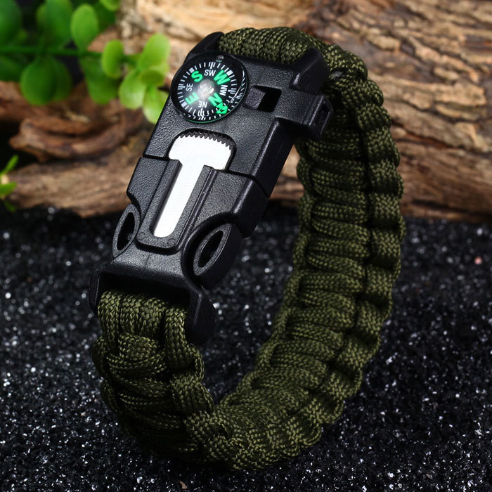 Survival Bracelet Flint Knife Whistle Compass Scraper Paracord Outdoor Camping
