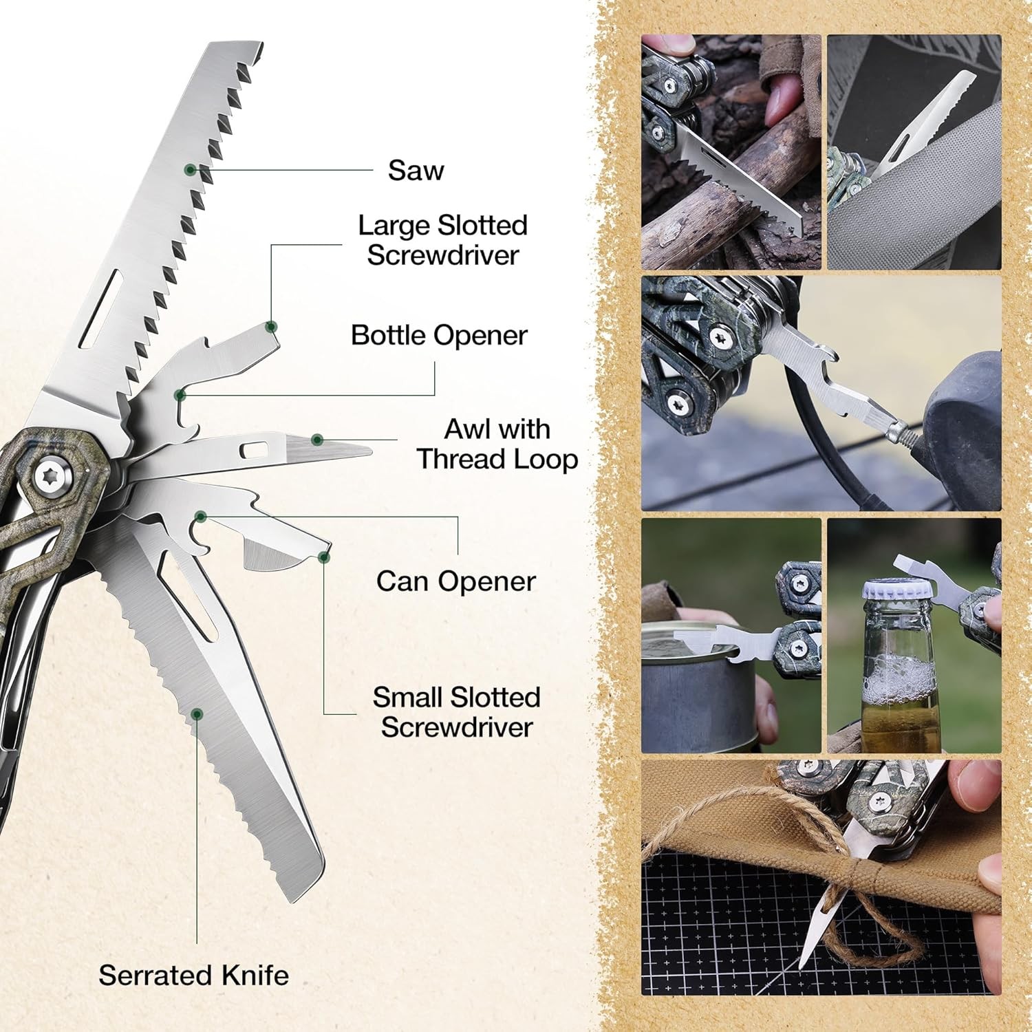 MOSSY OAK 22-in-1 Multitool Stainless Steel Plier Self-locking Knife with Sheath