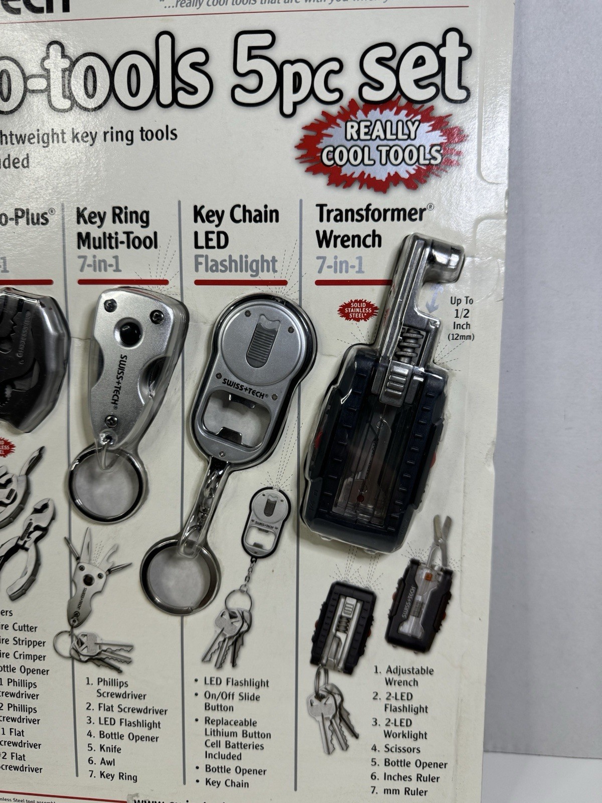 SWISS TECH Micro Tool 5 Pc Set XL900 Key Ring Flashlight Wrench Screwdriver NEW