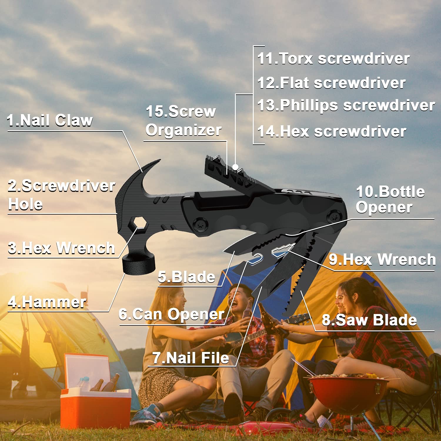 Gifts for Men Unique, Multitool, 15 in 1 Survival Gear, Camping , 4 Screwdriv…