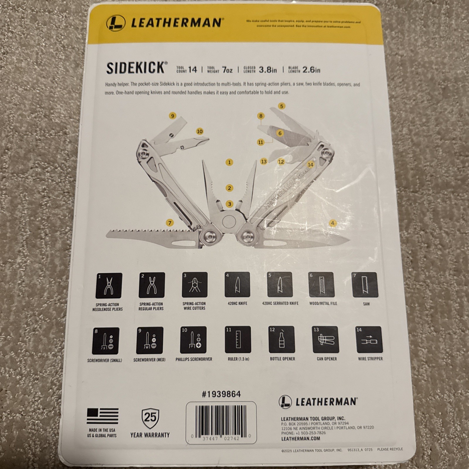 LEATHERMAN SIDEKICK 14 Tool Stainless Steel Multi-Tool Stainless Steel