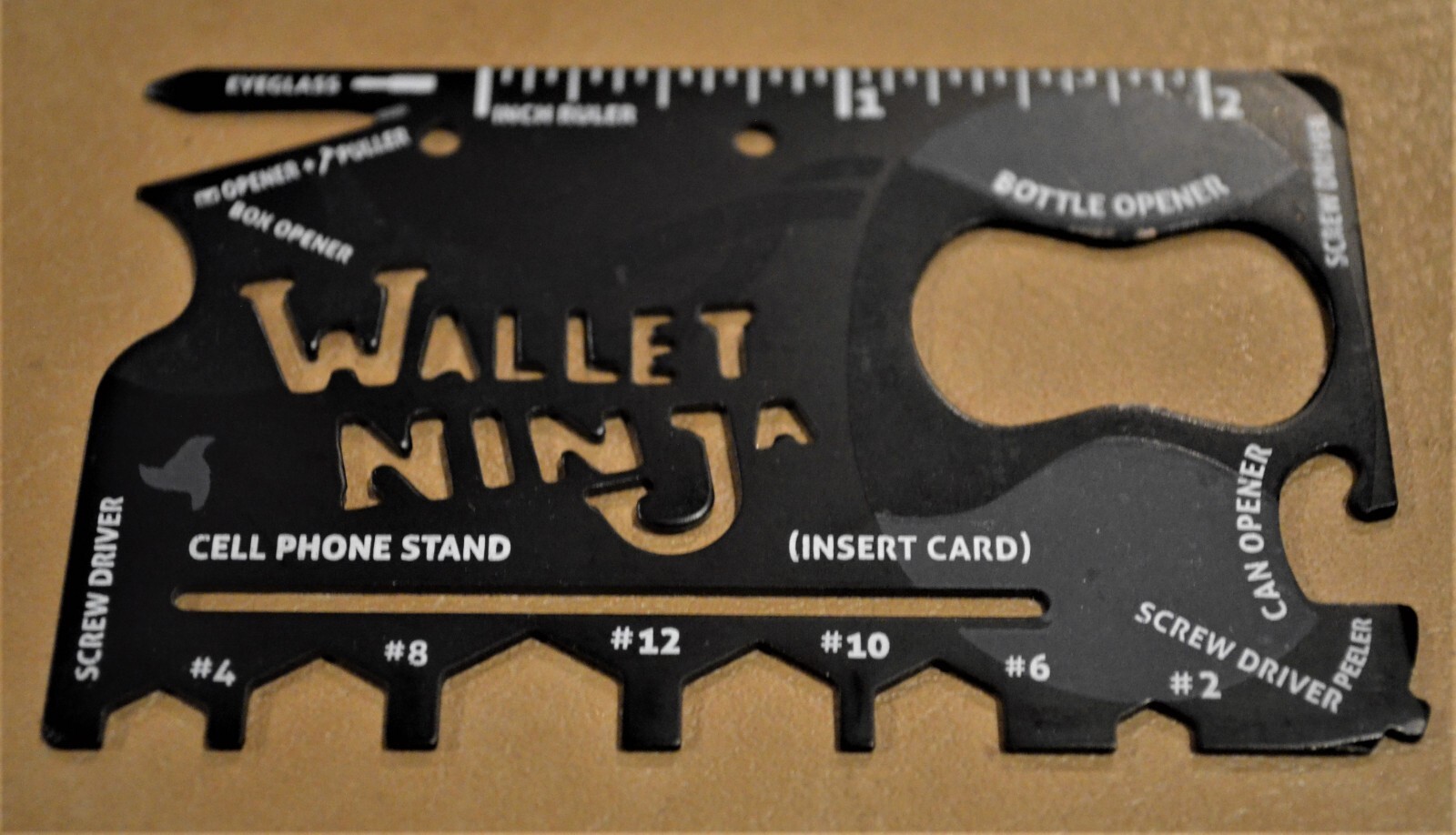 Wallet Ninja Multi Survival Tool Metal Thin Small Size Hunting Camping, Black