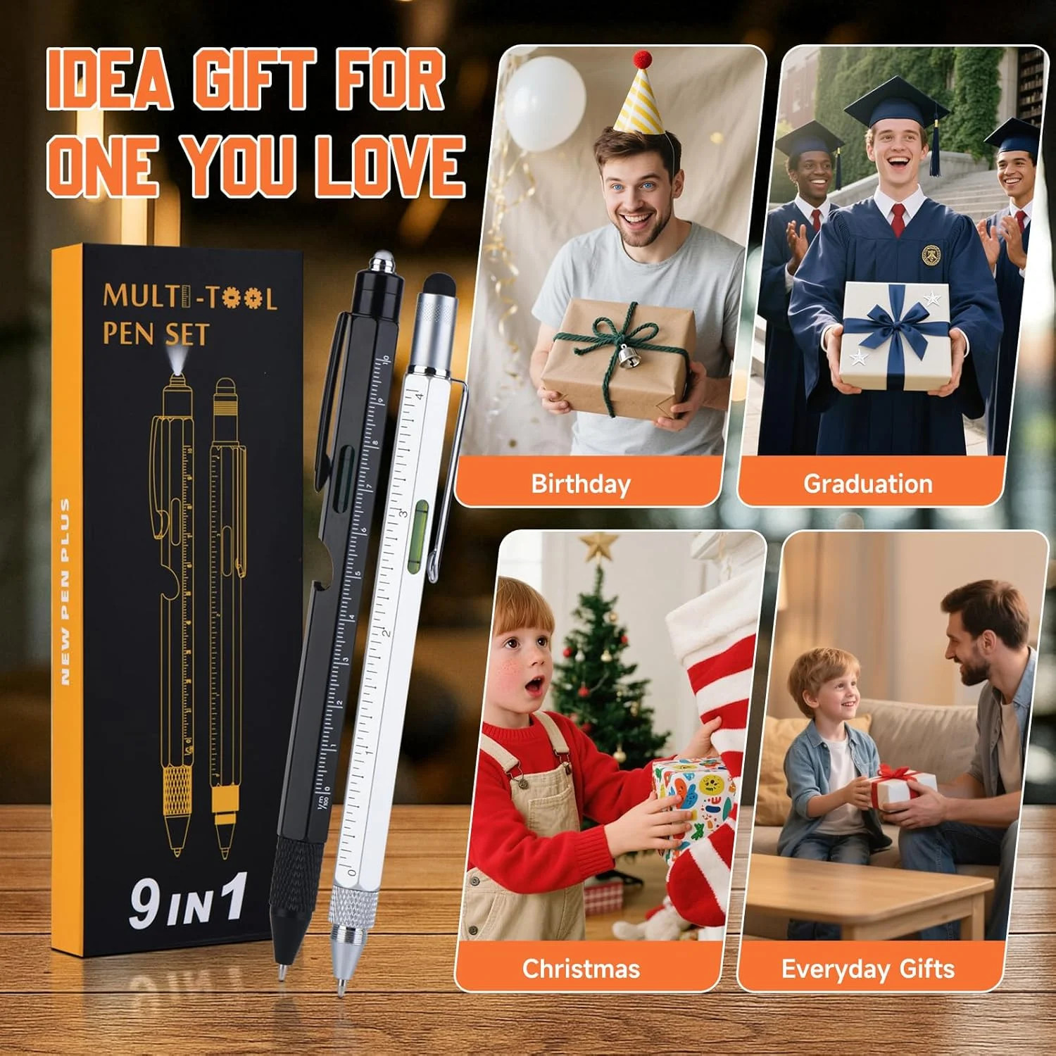 Gifts for Men Christmas- Multitool Pen with LED Light, Flathead, Phillips Screwd