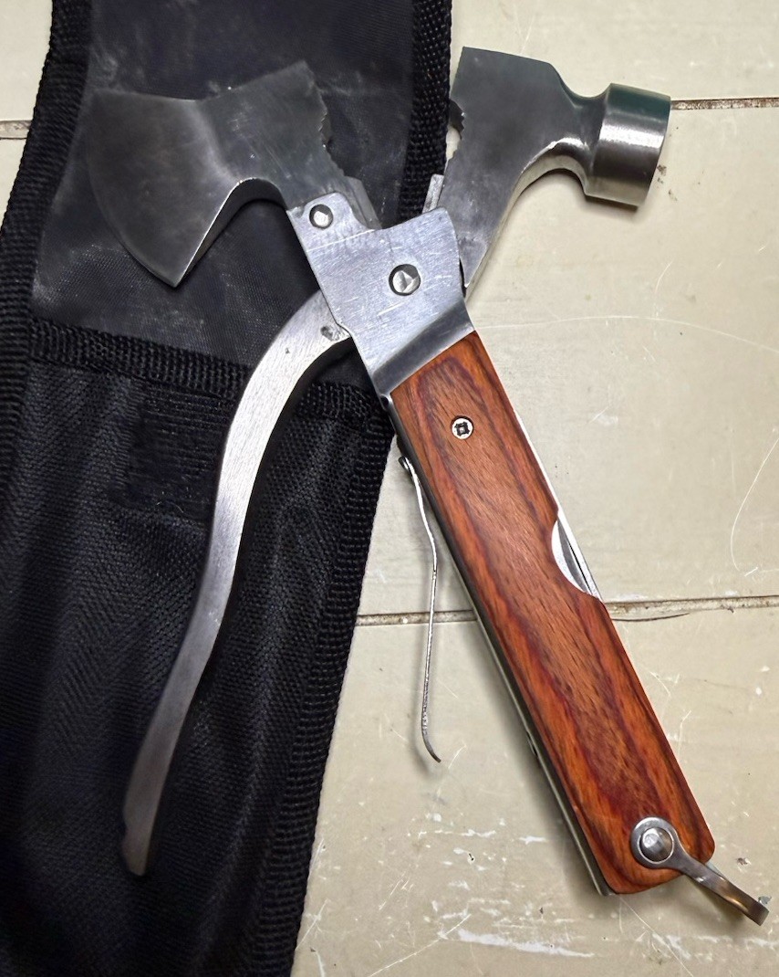 Camping Axe Hammer Folding Multi Tool Knife Saw w/Sheath