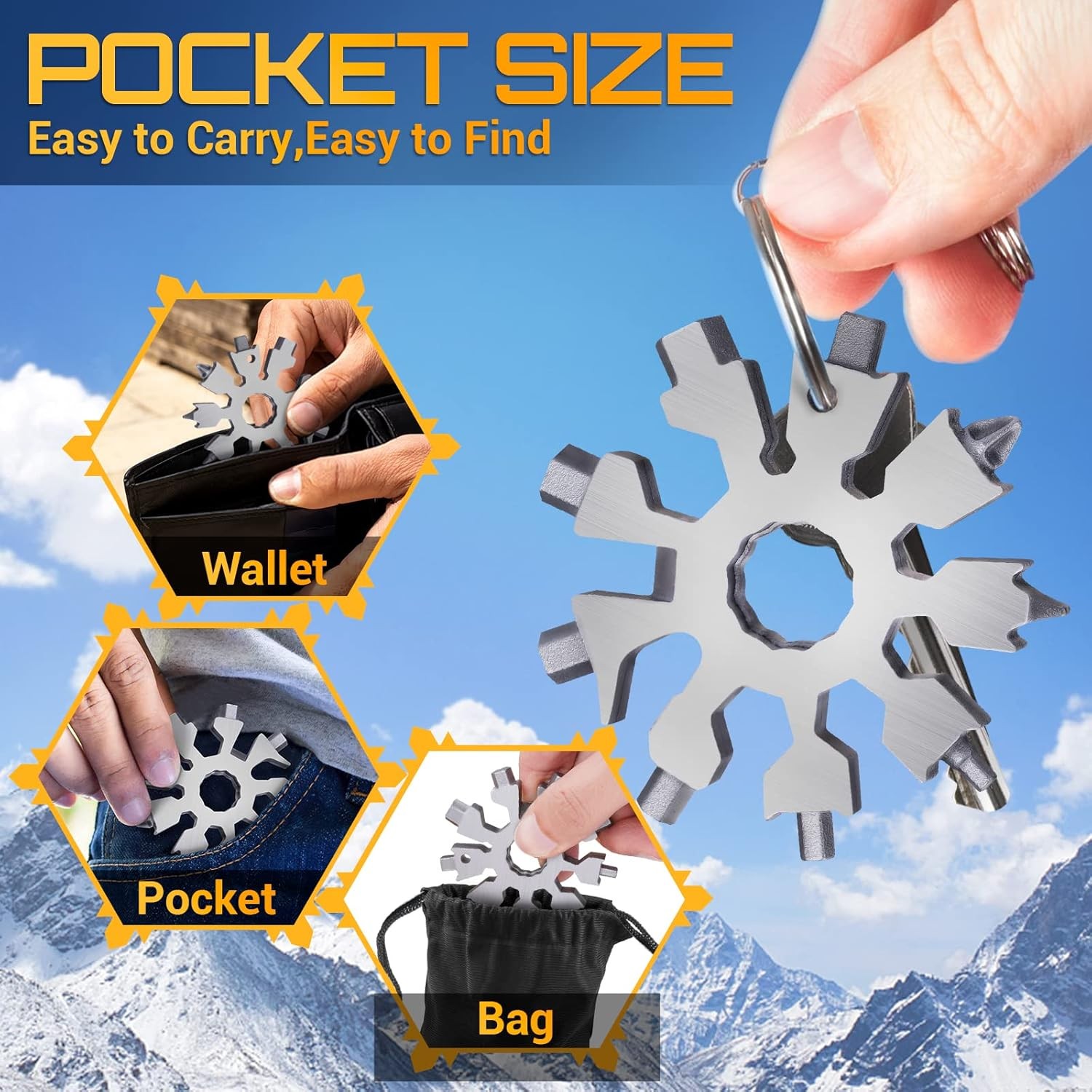 Parigo Upgraded Snowflake 20-in1 Multi Tool – Pocket Size Screwdriver Wrench 13z