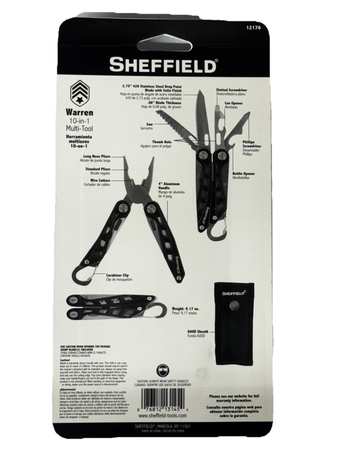 Sheffield 10 In 1 Multi-Tool with Pouch Lifetime Warranty New In Box