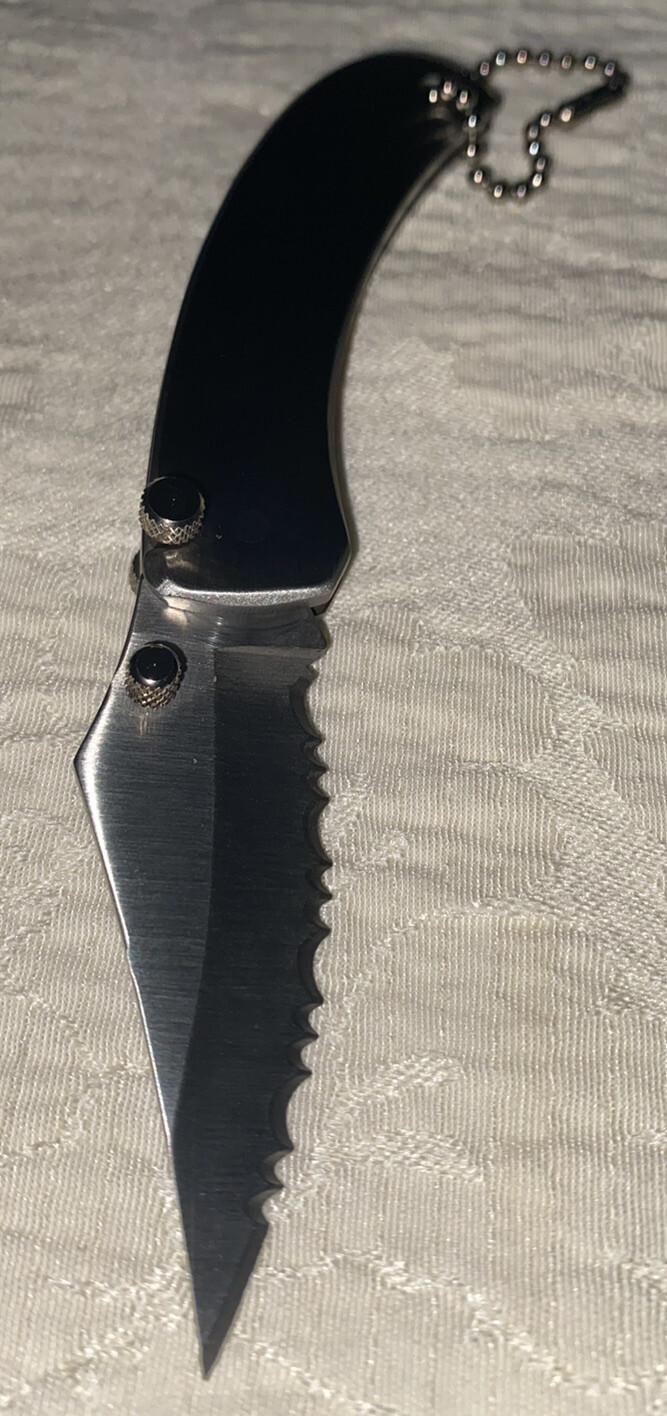 Pocket Knife Key Chain Folding 5” Serrated Silver Metal Fishing Camping Handy