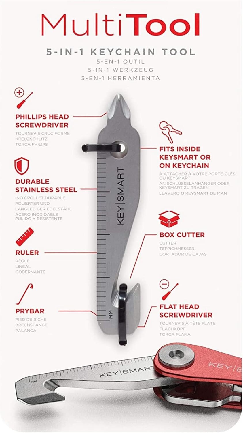 KeySmart MultiTool – 5-in-1 Multi-Purpose Keychain Tool with Box Opener Ruler…